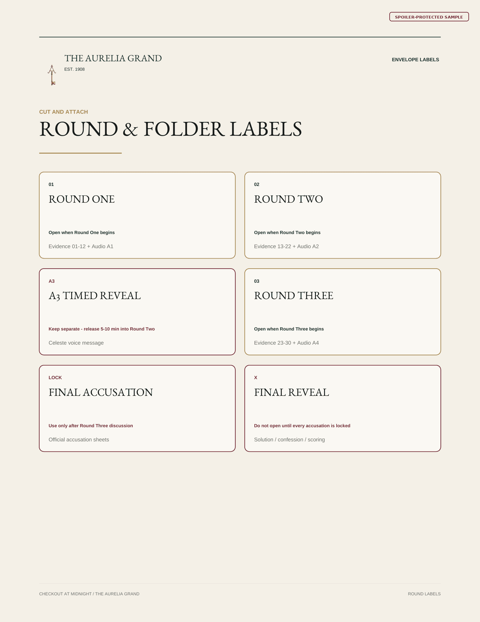 Party labels preview for Checkout at Midnight.