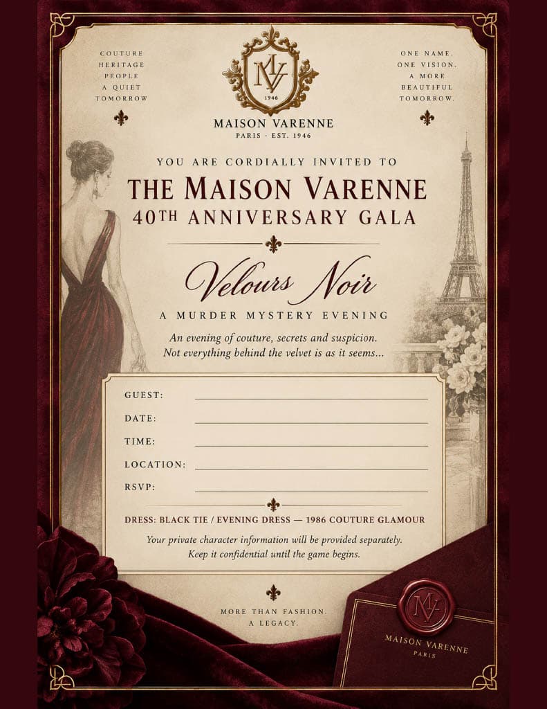 Invitation to the Maison Varenne 40th anniversary gala.